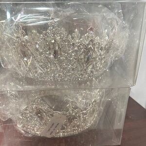 Elegant Silver Crystal rhinestoned Tiara. Full front with lower back.